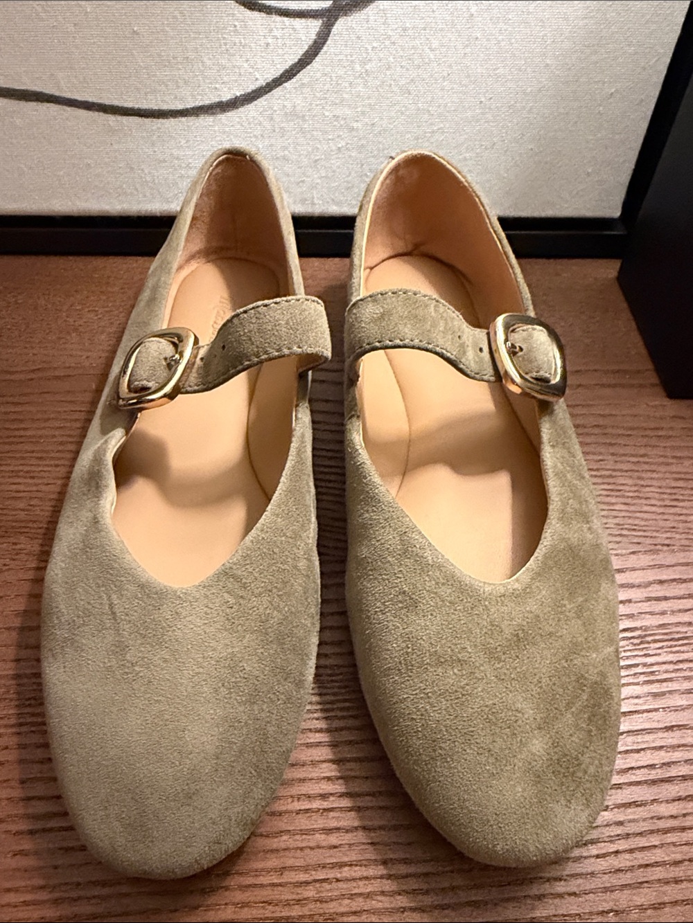 Madewell Suede Flats in Olive with Gold Buckle - Picture 2 of 7
